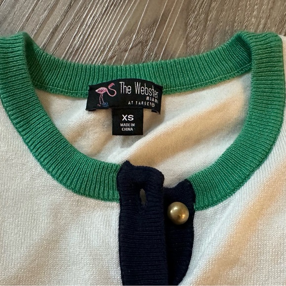 Women’s The Webster Miami Button-Up Cardigan Sweater XS Cream w/ Green Trim - Picture 6 of 9